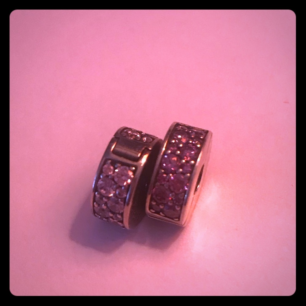 Pandora Set Of 2 Pink & Purple Pave Clip Charms
